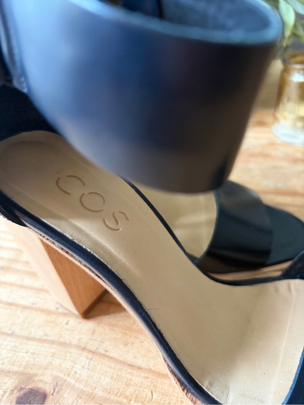 COS Navy Leather Sandal Wood Block Heel  Size 38 7.5 - Picture 6 of 13